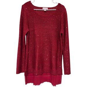 Jaclyn Smith Women's Red Sequin Knit Sweater Blouse Christmas New Years Size L